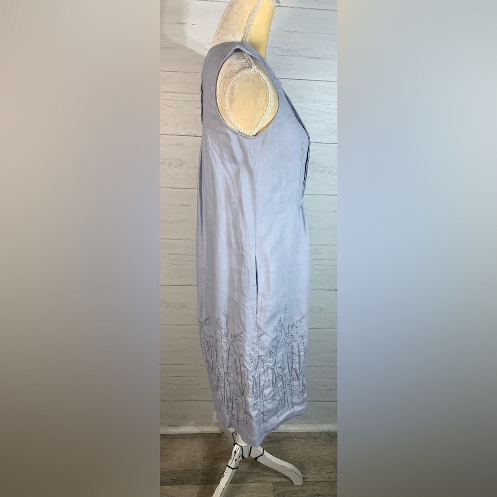 Kew blue linen sleeveless embroidered dress size 4 - Picture 5 of 8